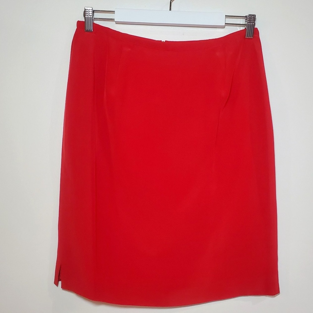 VTG Norton McNaughton Red Silk Pencil Skirt Cityspiri Lined Sz 10 Minimalist 90s